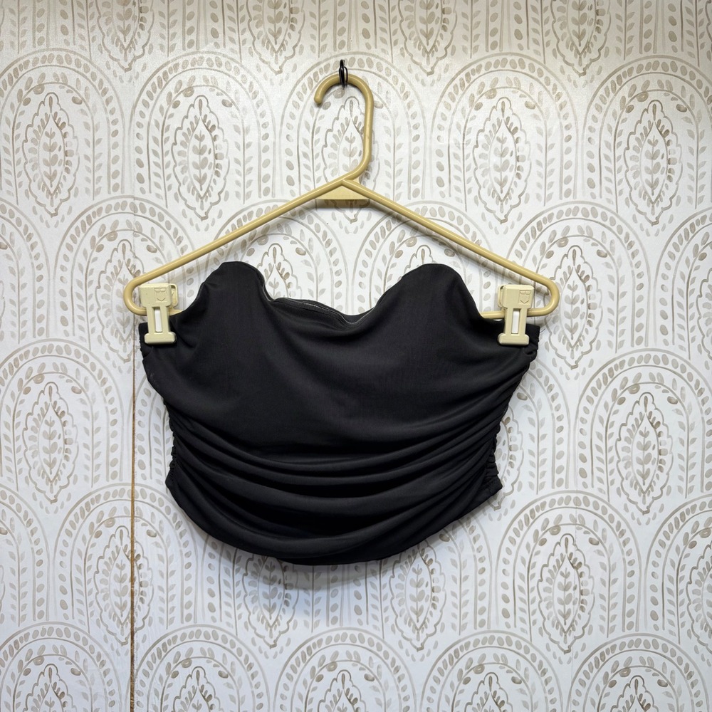 Story On Tube Top Womens Medium Black‎ Ruched Sweetheart Corset Zipper